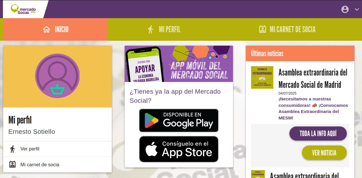 Panel consumidora inicio